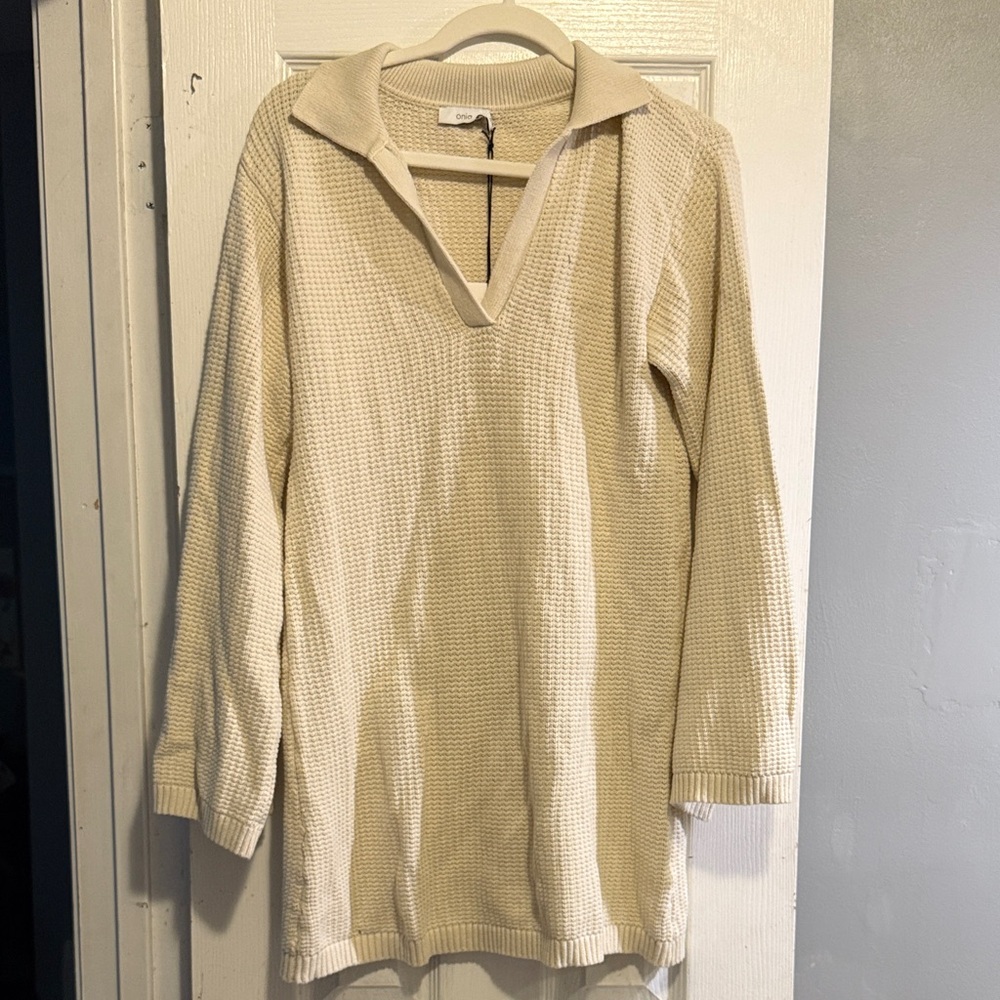 Onia Cotton Waffle Sweater Polo Dress